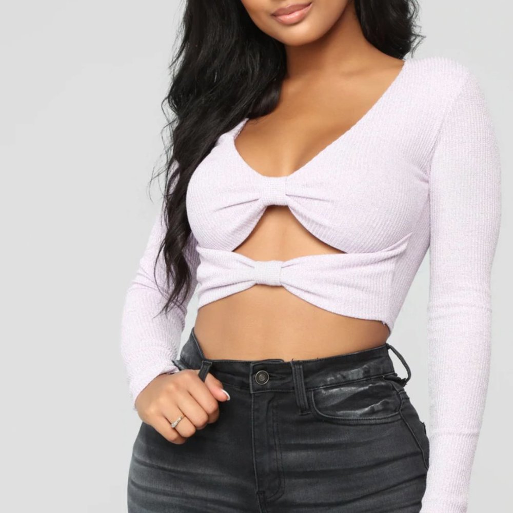 Fashion Nova cropped bow front long sleeve